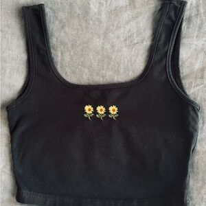 SHEIN Crop Top with Sunflower Embroidery